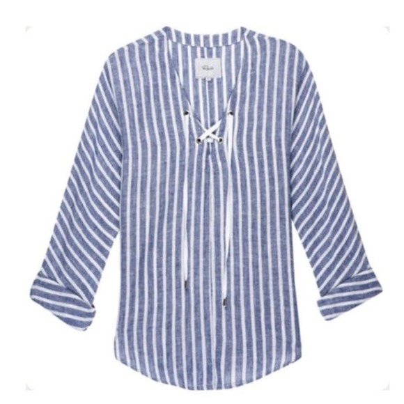Rails Lily striped top tie front linen small S long sleeve - Picture 13 of 14